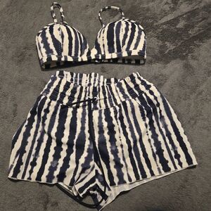 Athleta Navy and White Striped Bikini Set